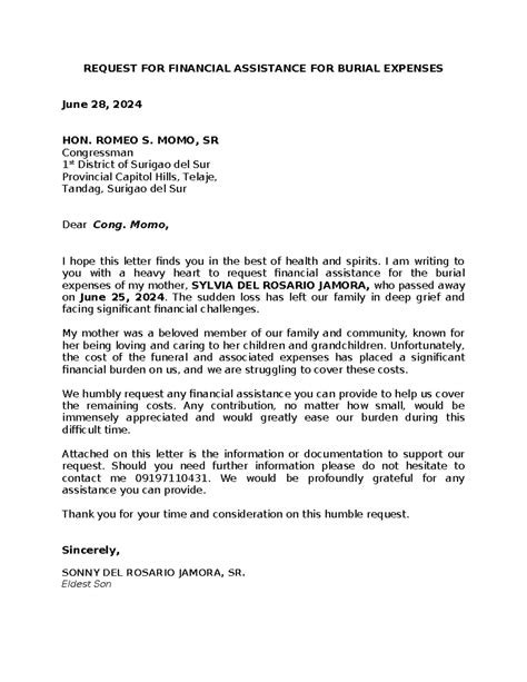 solicitation letter for death financial assistance tagalog|REQUESTS FOR BURIAL ASSISTANCE .